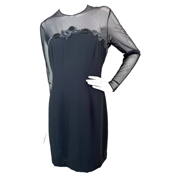 90s Myles Studio Dress Beaded Illusion Size 12 Large Long Sleeve Sheath ILGWU - Picture 7 of 10